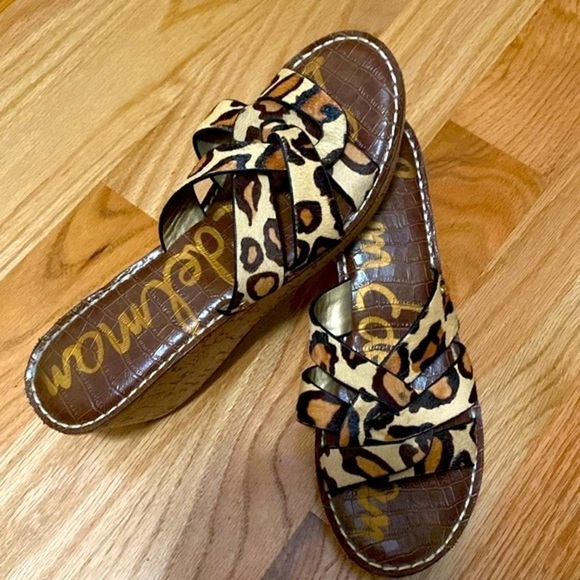 Sam Edelman RAYNERE Dyed horse Hair Wedges sandals Leopard Print cushion Size 10 - Picture 2 of 13
